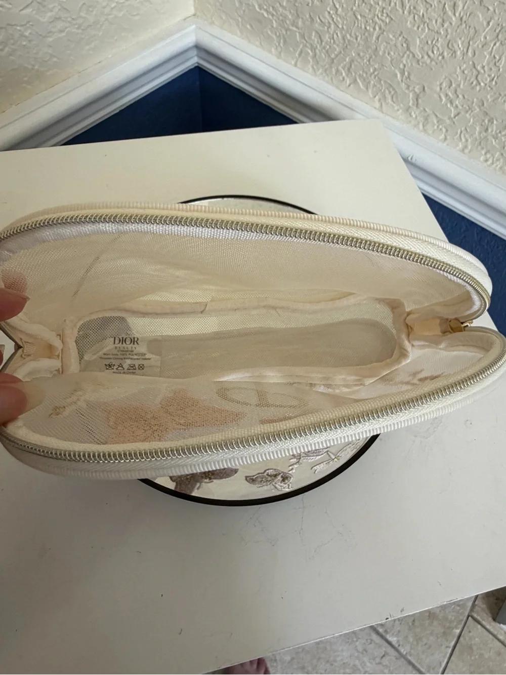 Dior Embroidered Butterfly Cosmetic Pouch - Cream & Gold and Gift Bag GWP